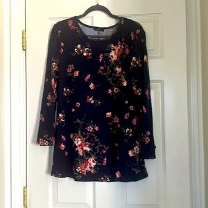 Navy and Pink Floral Long Bell Sleeve Top